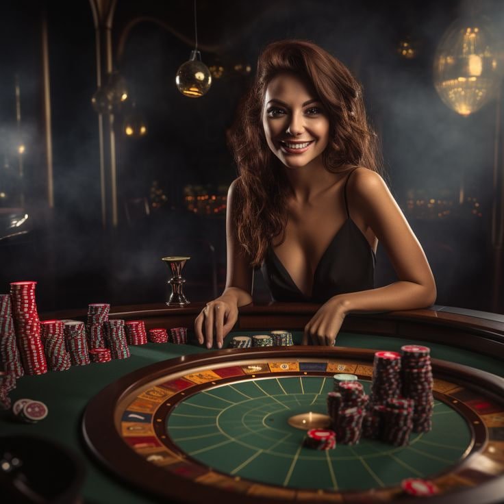 Dealer live casino profesional sedang melayani meja bermain dengan pemain online